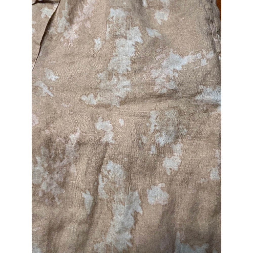 DKNY Pure 100% Linen Boho Chic Wide Leg Drawstring Pants Tan White Tie Dye Print - Picture 8 of 10